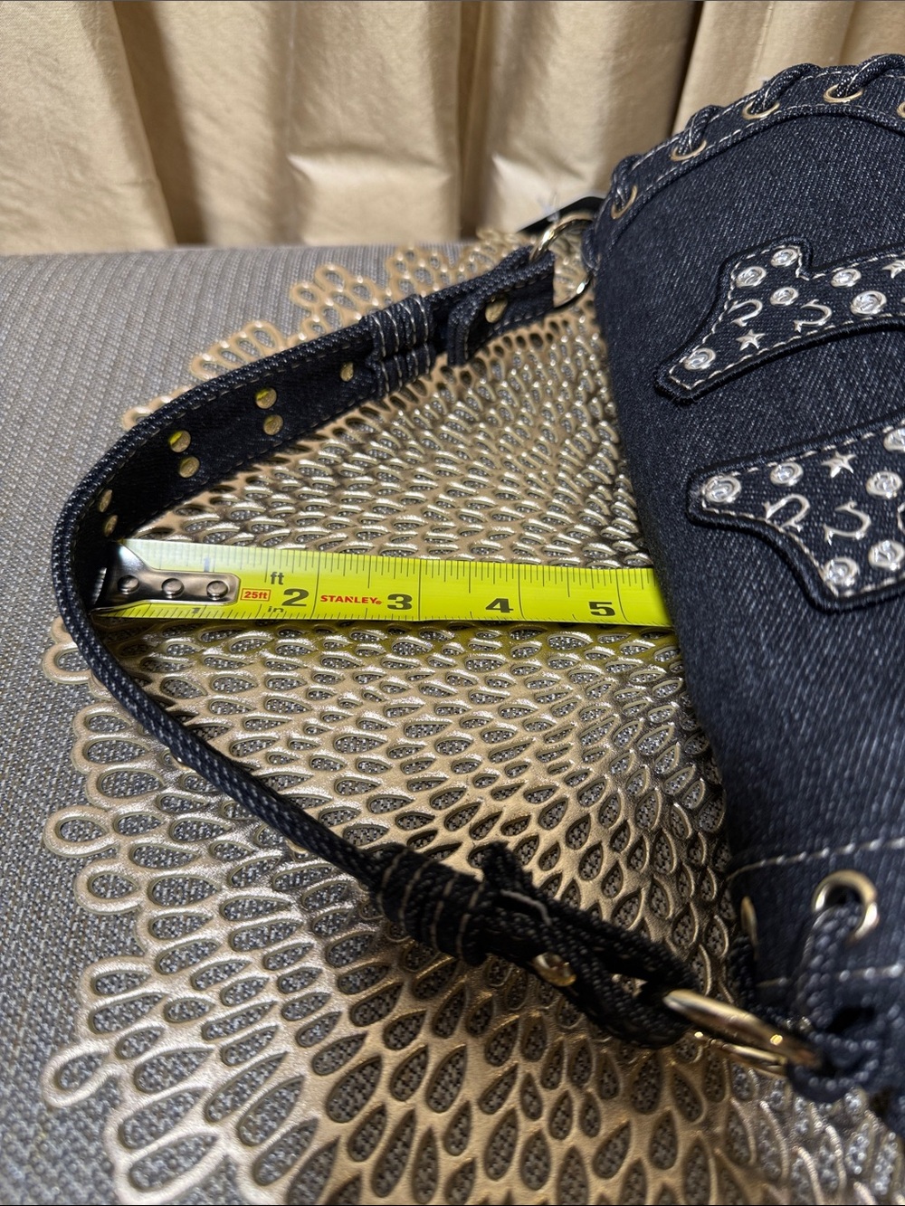 True Religion Joey Studded Horseshoe Eyelet Denim Flap Shoulder Bag NWT - Picture 7 of 9